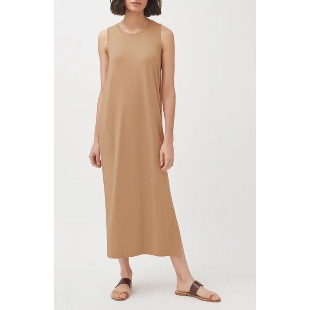 Cuyana Drape-Back Midi Dress Size Medium Brown Boho Neutral Comfort Minimalist